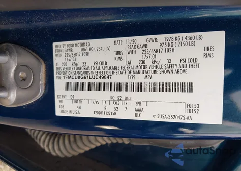 2020 Ford Escape Se из США, поврежденный, VIN 1FMCU0G61LUC49847